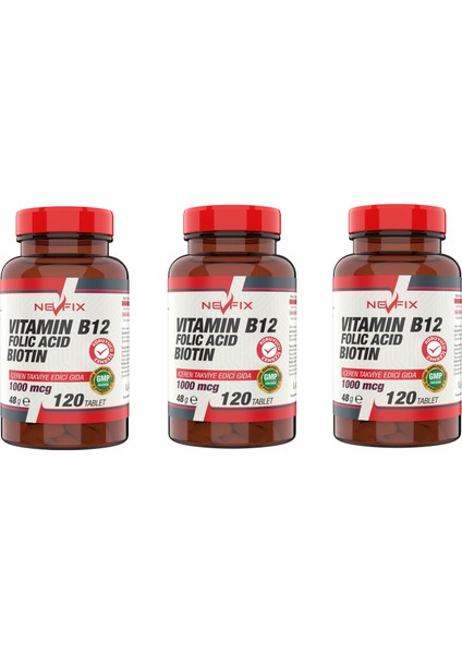 Vitamin B12 Folic Acid Biotin 1000 Mcg (3 Kutu) 120 Tablet