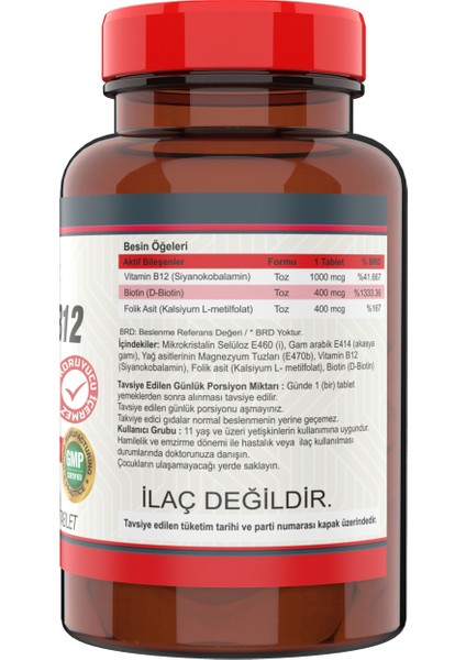 Vitamin B12 Folic Acid Biotin 1000 Mcg (3 Kutu) 120 Tablet