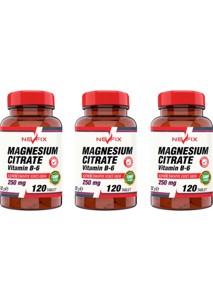 Magnesıum Cıtrate Vitamin B-6 (3 Kutu) 120 Tablet
