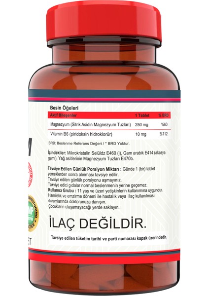 Magnesıum Cıtrate Vitamin B-6 (3 Kutu) 120 Tablet