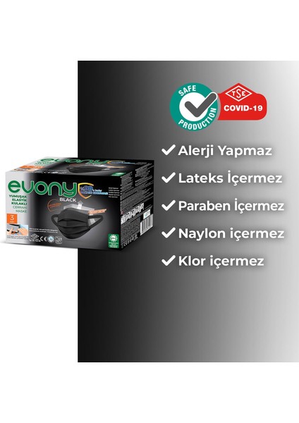 Yumuşak Elastik Kulaklı Siyah Maske 50 Adet fırsatları