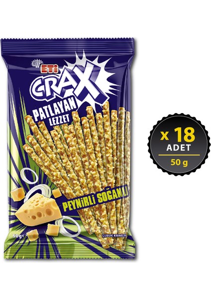 Crax Patlayan Lezzet Peynirli Soğanlı Çubuk Kraker 50 g x 18 Adet