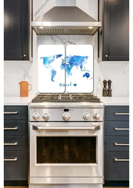 Blue Travel 2'li 30 x 52 cm. Cam Cam Ocak Arkası Koruyucu