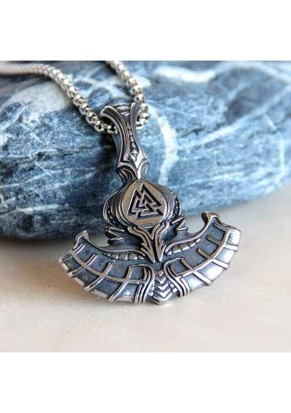 Thor Çekici Mjollnir Mitolojik Viking Valknut Çelik Kolye