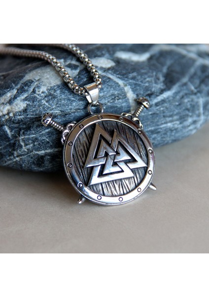 Viking Valknut Kalkan Iskandinav Savaşçı Çelik Kolye