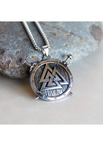 Viking Valknut Kalkan Iskandinav Savaşçı Çelik Kolye fiyatları