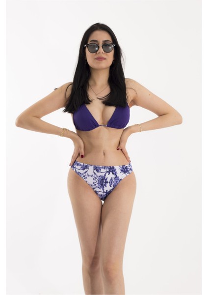 Mor Beyaz Tasarımlı Bikini Takımı