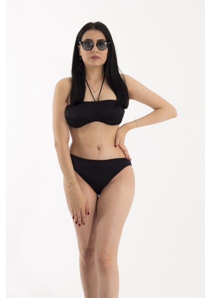 Siyah Boyundan Bağlamalı Şık Tasarım Bikini Takım