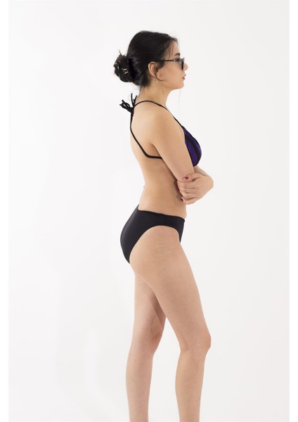 Siyah Üzeri Mor Çizgi Detaylı Bikini Takım fiyatları