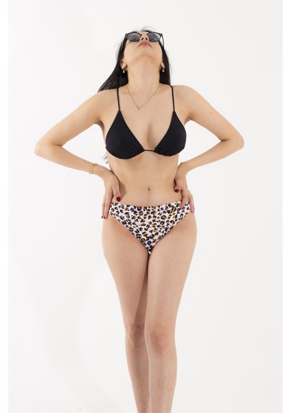 Turuncu Siyah Desenli Bikini Takım