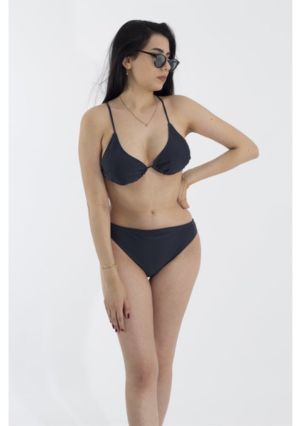 Kül Siyahı Sade Tasarım Bikini Takım