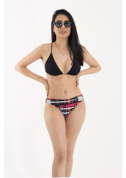 Renkli Tasarım Altlı Siyah Bikini Takım