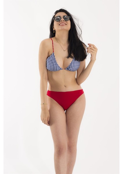 Mavi Kırmızı Puantiye Detaylı Bikini Takım
