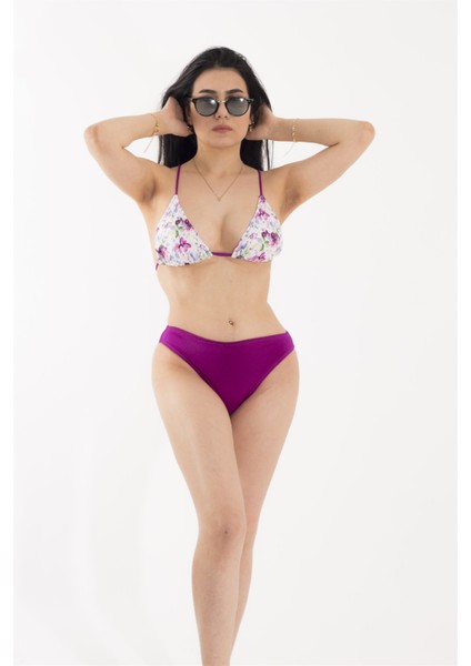 Pembe Çiçek Desenli Bikini Takım