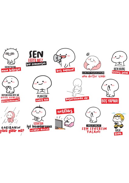 Komik Quby Pentol Temalı Telefon Laptop Notebook Tablet Sticker Seti 14 Adet