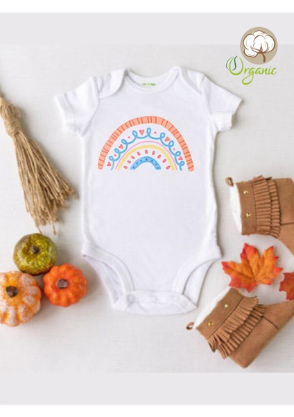 Boho Gökkuşağı Desenli Kısa Kol Çıtçıtlı Bebek Body