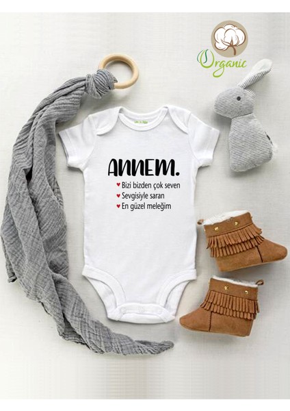 Annem Özel Yazılı Organik Kısa Kol Çıtçıtlı Bebek Body
