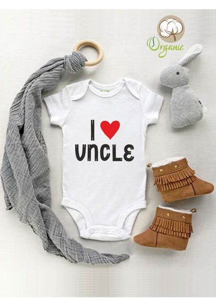 I Love Uncle Baskılı Organik Kısa Kol Çıtçıtlı Bebek Body