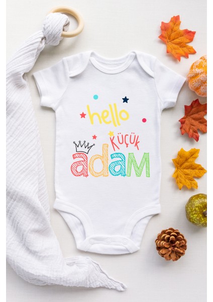 Hello Küçük Adam Desenli Organik Çıtçıtlı Body