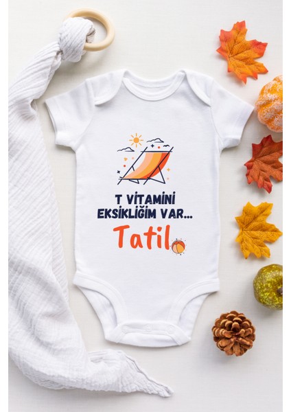 T Vitamini Eksikliğim Var Desenli Organik Çıtçıtlı Body