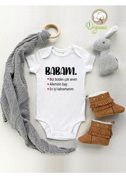 Babam Özel Yazılı Organik Kısa Kol Çıtçıtlı Bebek Body
