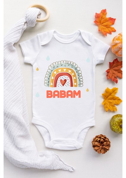 Rainbow Babam Desenli Organik Çıtçıtlı Body