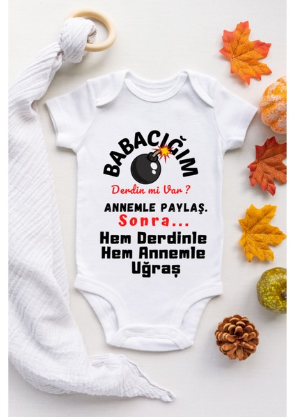 Derdin Mi Var Baba Desenli Organik Çıtçıtlı Body