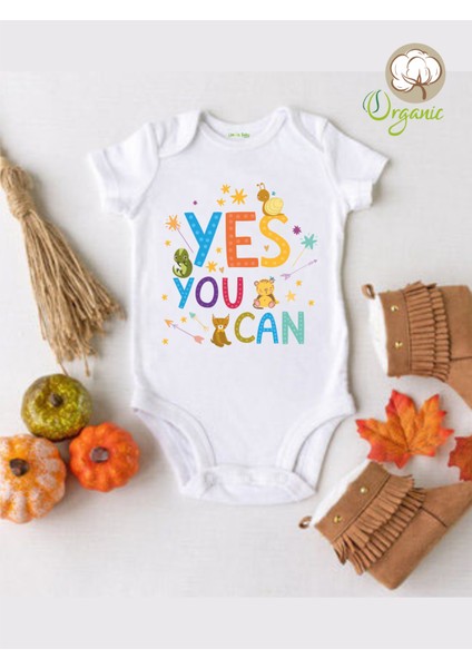 Yes You Can Desenli Organik Çıtçıtlı Body