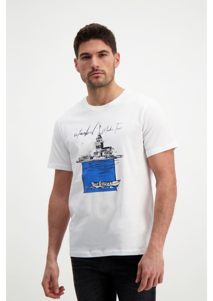 Erkek Bisiklet Yaka Baskılı T-Shirt