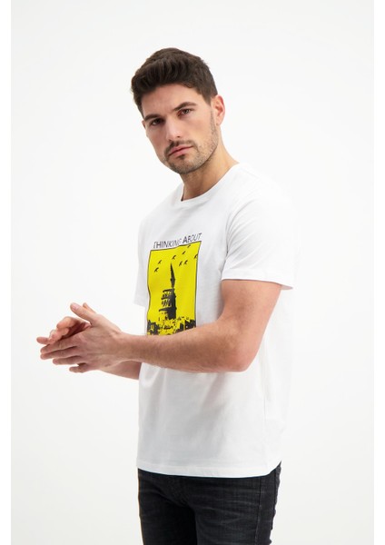 Erkek Bisiklet Yaka Baskılı T-Shirt fiyatları