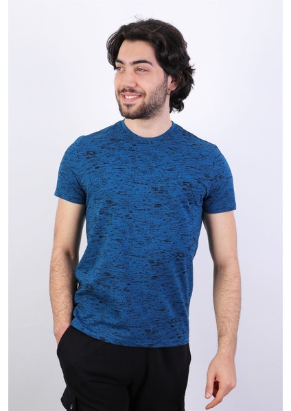 Desenli Erkek Bisiklet Yaka T-Shirt