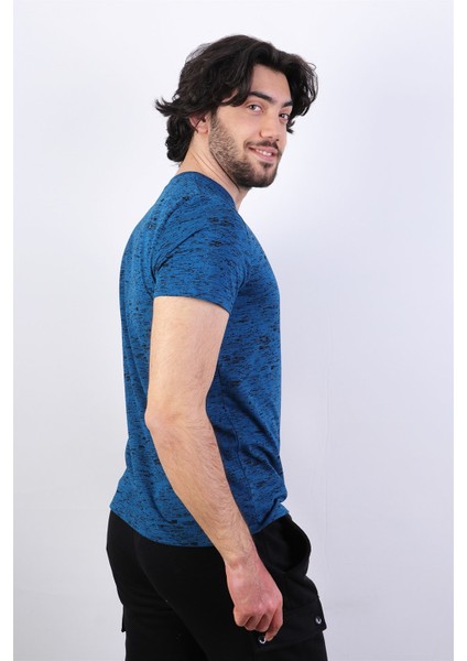 Desenli Erkek Bisiklet Yaka T-Shirt