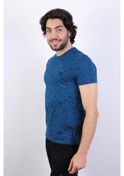 Desenli Erkek Bisiklet Yaka T-Shirt