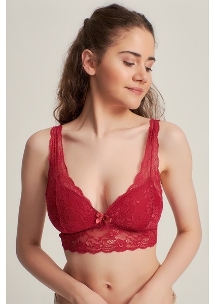 Kadın 004 Dantelli Desteksiz Balensiz Bralet Sütyen Bordo