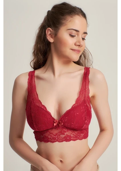 Kadın 004 Dantelli Desteksiz Balensiz Bralet Sütyen Bordo