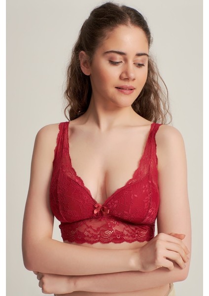 Kadın 004 Dantelli Desteksiz Balensiz Bralet Sütyen Bordo