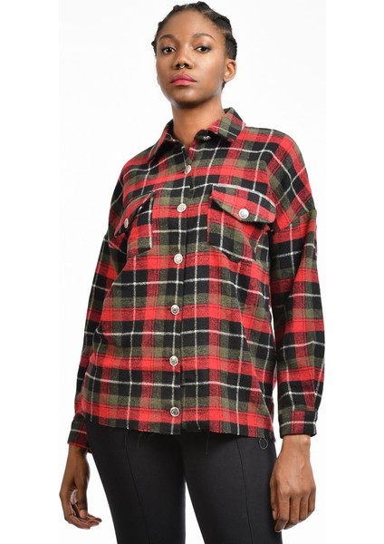 Kadın Ekose Gömlek - Kırmızı Kırmızı - S