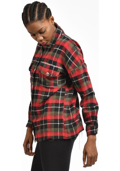 Kadın Ekose Gömlek - Kırmızı Kırmızı - S modelleri