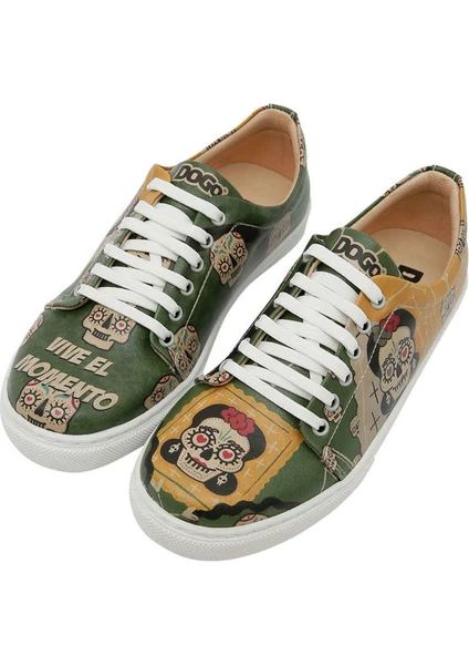 Kadın Vegan Deri Yeşil Sneakers - Sugar Skull Tasarım