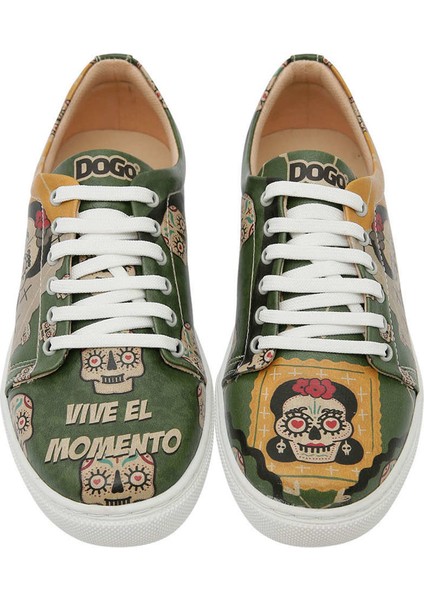 Kadın Vegan Deri Yeşil Sneakers - Sugar Skull Tasarım