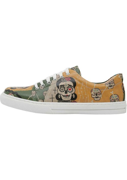 Kadın Vegan Deri Yeşil Sneakers - Sugar Skull Tasarım