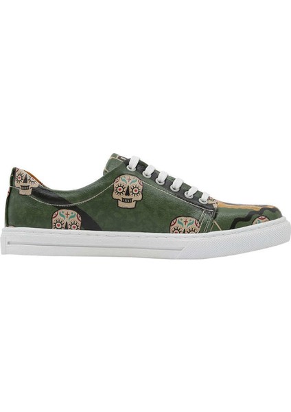 Kadın Vegan Deri Yeşil Sneakers - Sugar Skull Tasarım