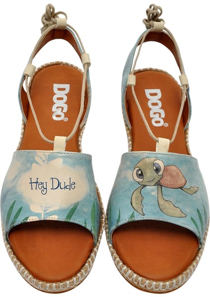 Kadın Vegan Deri Mavi Bağcıklı Sandalet - Caretta-Hey Dude Tasarım