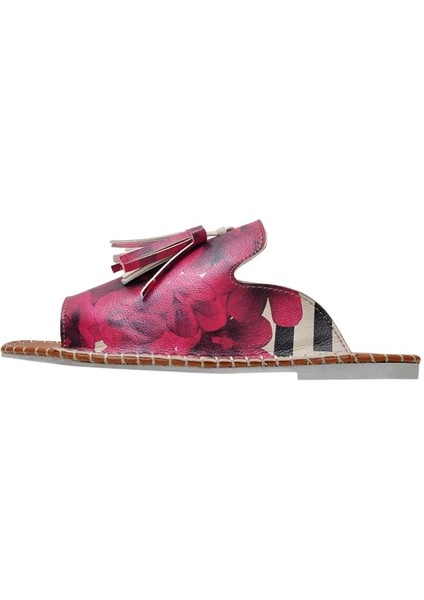 Kadın Vegan Deri Pembe Terlik - Flowers On My Shoes Tasarım