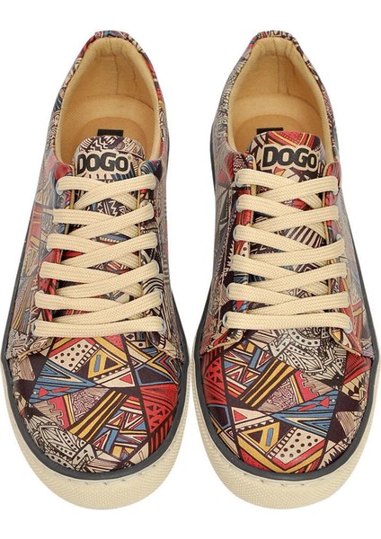 Kadın Vegan Deri Çok Renkli Sneakers - African Symbols Tasarım