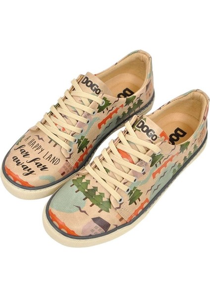 Kadın Vegan Deri Bej Sneakers - A Happy Land Tasarım