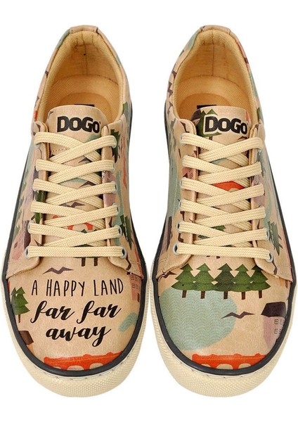 Kadın Vegan Deri Bej Sneakers - A Happy Land Tasarım