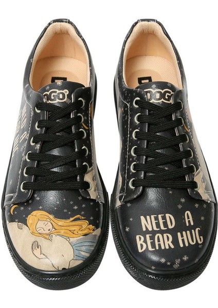 Kadın Vegan Deri Siyah Sneakers - Need a Bear Hug Tasarım