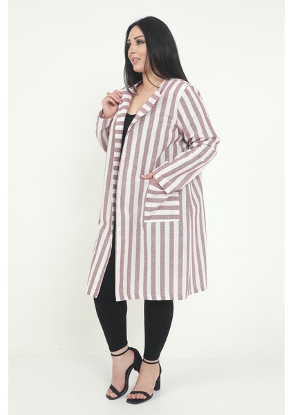 Yuvarlak Yaka Boyuna Çizgili Astarsız Ceket fiyatları