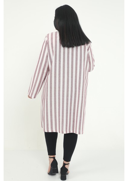 Yuvarlak Yaka Boyuna Çizgili Astarsız Ceket modelleri